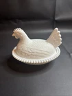 Vintage White Milk Glass Hen on Nest 7" Open Bead Edge excellent condition