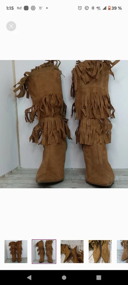 Charlotte Russe Mujer Flecos Punta Marrón Gamuza Botas Tacón Alto Talla 6 Foto 2 de 4