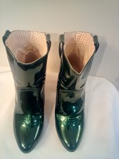 Bait Foot Wear green boots western style 8M 3" heels glass patent slip on