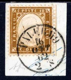 VITT. EMANUELE II C.10 BRUNO SASS 1c USED ON FRAGMENT WITH PALERMO STAMP