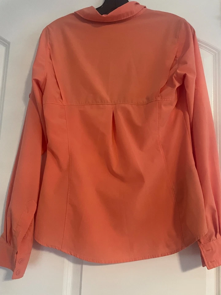 Columbia женщин персиковый оранжевый длинным рукавом на пуговицах логотип рубашка M верхняя блузка - Изображение 2 из 4