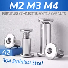 FURNITURE CONNECTOR BOLTS & CAP NUTS, FLAT HEAD ALLEN KEY SCREWS STAINLESS STEEL