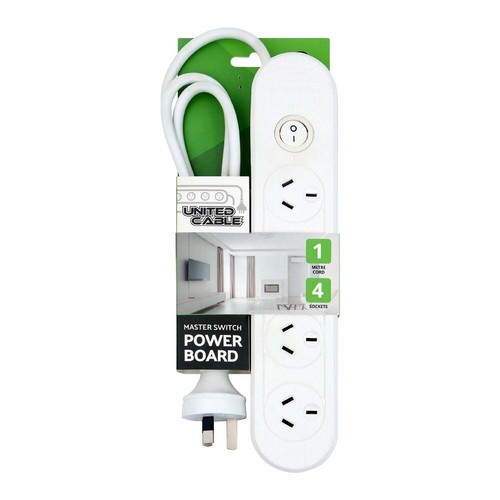 PowerBoard Strip Surge Protection White 10A 240V 1M 4/6 Outlet Master Switch SAA - Picture 2 of 9