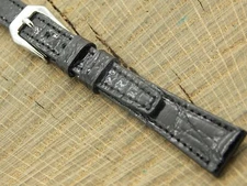 Vintage Stylecraft Black Crocodile Unused Watch Band Silver Tone Buckle NOS 12mm