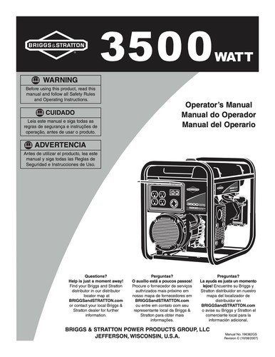 Briggs & Stratton 3500 Watt Portable Generator - Owners Manual & Instructions - Picture 1 of 4