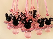 12 Minnie Mouse Pink Pacifier Necklaces Baby Shower Game Favor Prizes Girl Decor