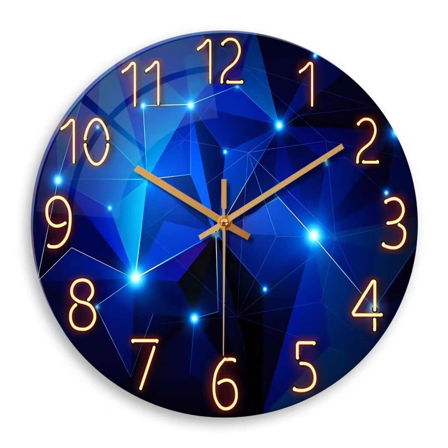 Blue 14 Inch Modern Silent Wall Clock Battery Operated Glass Design