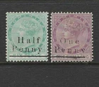 DOMINICA 1886 QUEEN VICTORIA HALF PENNY AND ONE PENNY OVERPRINTS - SG17 19 - MM