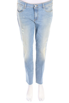 MAURO GRIFONI Straight Cut Destroyed Jeans Logo Application W31 denim blue NEW