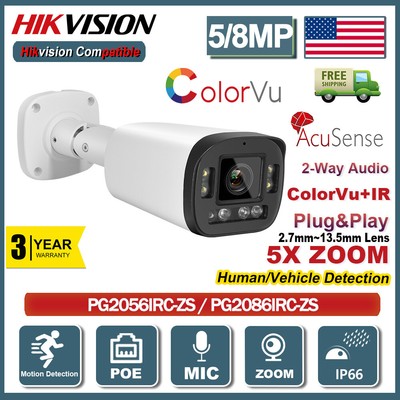 5/8MP Hikvision Compatible 5X Zoom ColorVu +IR Dual light MIC Speaker IP Camera