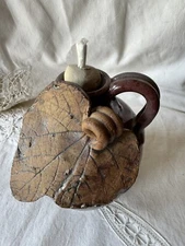 1996 Mother Earth Studio Art Pottery Leaf Jug with Handle Reeds Spring Missouri