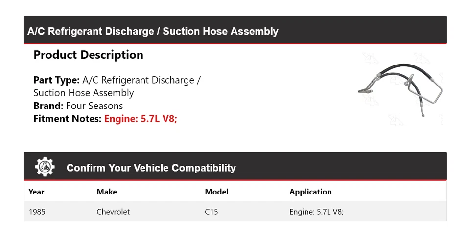Chevrolet C15 1985 aire acondicionado descarga de refrigerante/manguera de succión conjunto 4 estaciones Foto 2 de 4