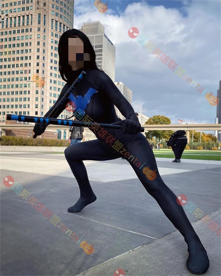 Mujeres Nightwing Disfraz Superhéroe Juegos con disfraces Mono Halloween Zentai Foto 2 de 4