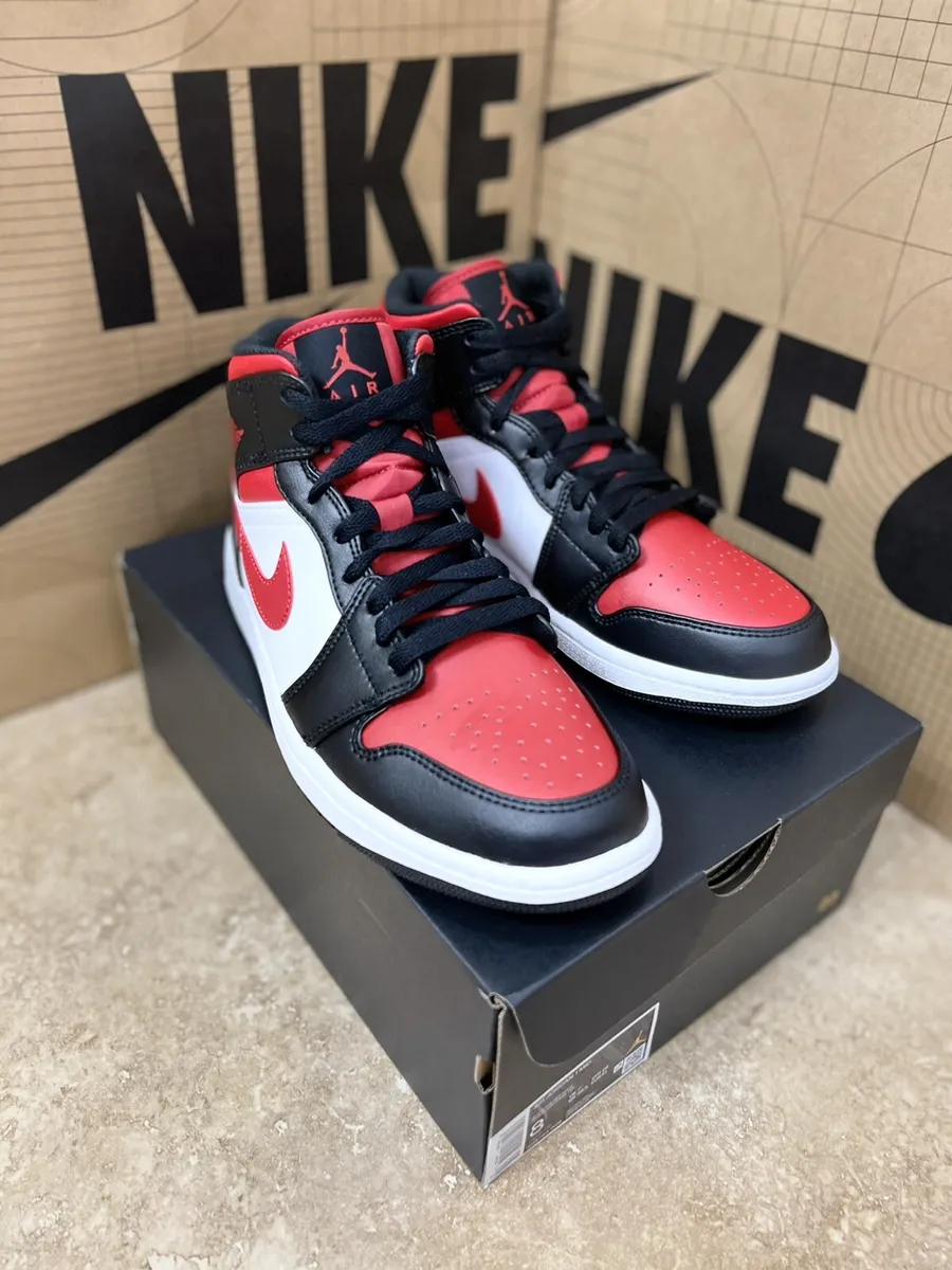 Nike Air Jordan 1 Mid White Black 'Fire Red' - Men Size 8 #554724-079 Brand  New
