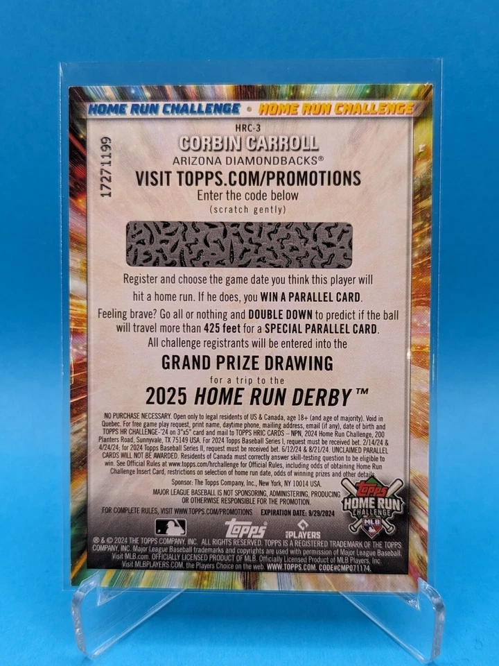 Corbin Carroll 2024 Topps Series 1 Home Run Challenge Diamondbacks #HRC-3 - Image 2 of 2