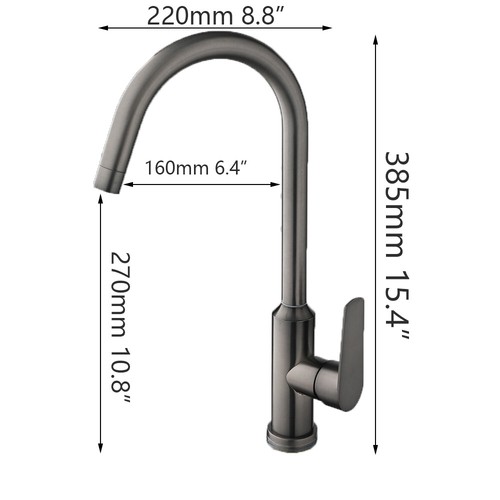 Brushed Grey Kitchen Sink Faucet Swivel Deck Mounted Single Handle Mixer Tap - Picture 2 of 10