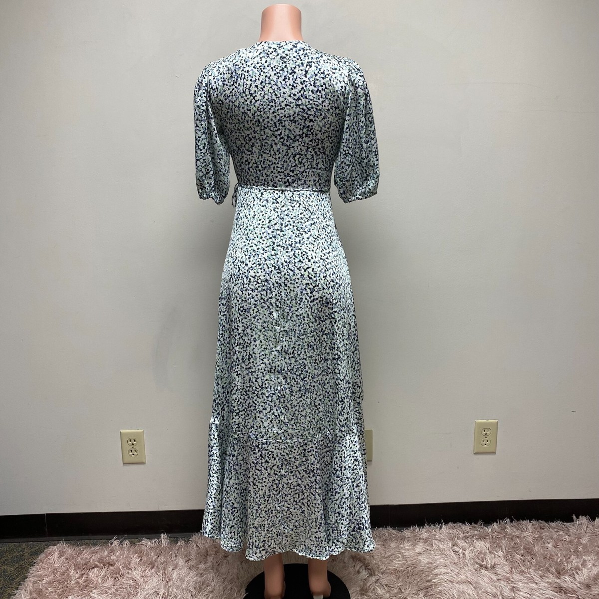 Club Monaco Womens Green Blue Short Sleeve Easy Wrap Midi Dress Robe 00  $298 4/6 | eBay