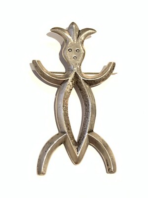 Vintage Navajo Sandcast Sterling Silver Yei Figure Pin Brooch Large Sz