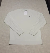 NIKE Golf Tour Sweater Small Mens Beige Black Swoosh Logo Light Bone Crewneck