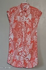 Old Navy Button Up Shirt Dress Size L Linen Blend Tropical Leaf Print Cap Sleeve