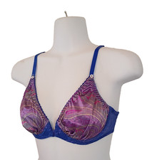 CHRISTIAN DIOR BLUE STRETCH LACE  SATIN CUPS BRA SIZE 36/34B