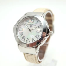 Swiss Legend South Beach MOP Watch 36mm Silver Tone White Leather w New Battery