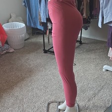 Women s Pink Solid Ankle Leggings Size L Regular Stretch Elastic Waist