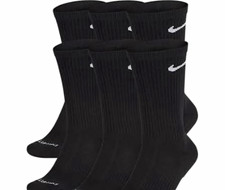 Nike Men's Black Crew Socks Size L Solid Logo Theme 6 Pairs New with Tags