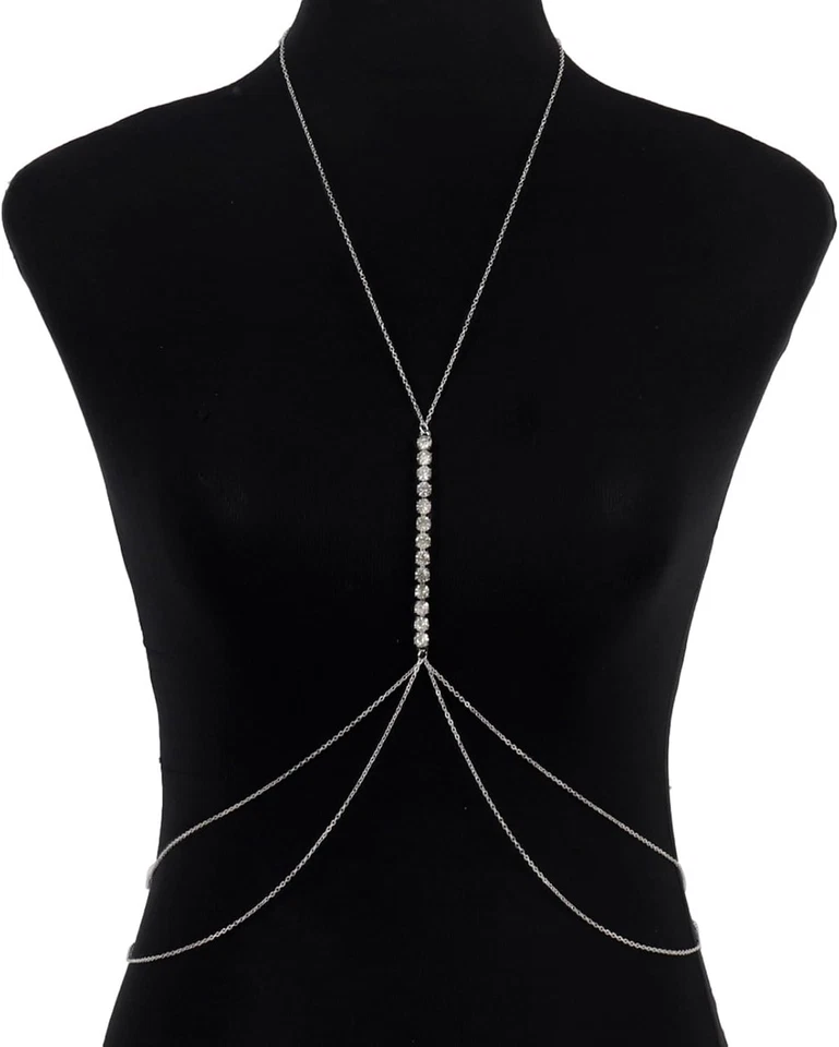 Strass Corpo Catena per Le Donne a Strati Cristallo Corpo Collana Sexy Spiaggia - Immagine 3 di 4