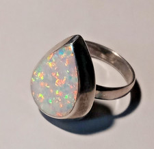 Sterling Silver Teardrop/pear large Opal ring size 8.75 Bezel set
