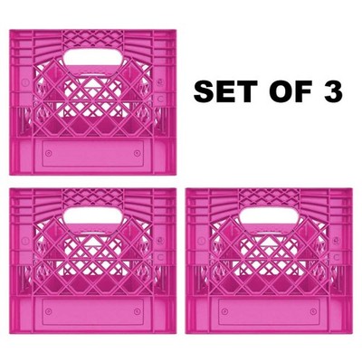 13 x 13 x 11 Square Pink Plastic Milk Crate Container 16qt 4 gallon Set of 3pcs