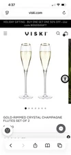 6 Viski Gold-Rimmed Crystal Champagne Flutes No-Lead Premium Special