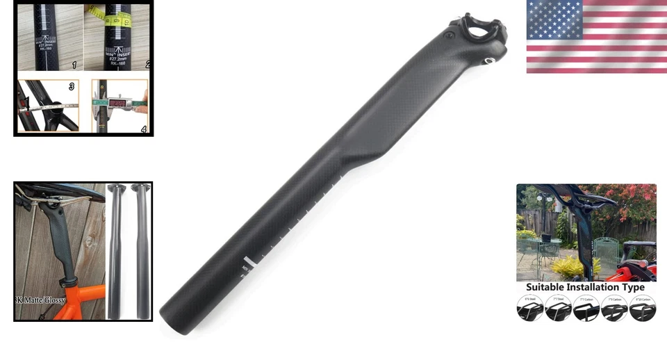 Tija de sillín de bicicleta premium de fibra de carbono completa - diseño ligero y aerodinámico Foto 2 de 4