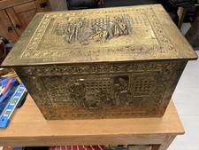 Vintage Embossed Brass Wood Coal Log Storage Chest