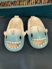 Shark Slides Sandals Non-Slip Open Toe, White And Blue, Unisex, Size 38-39 US 8