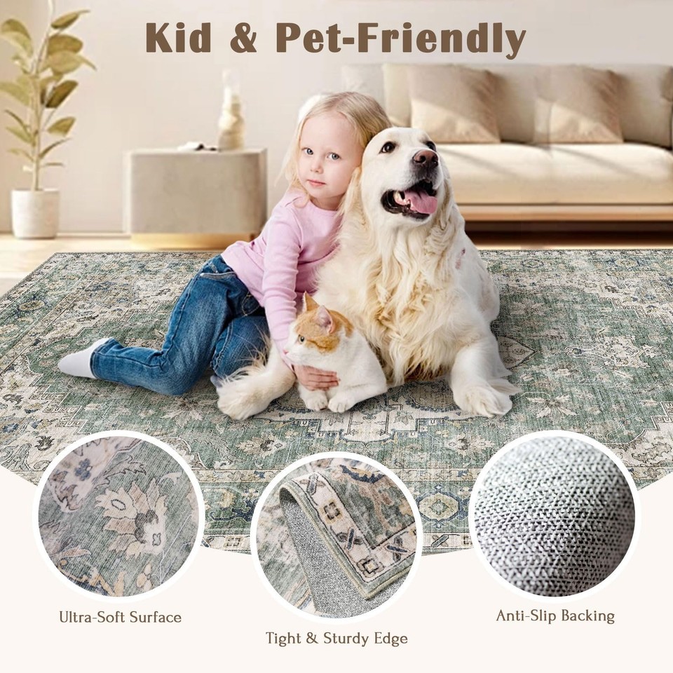 LUXRUG Area Rugs 9x12 Living Room Large Washable Sage Green Boho Rugs