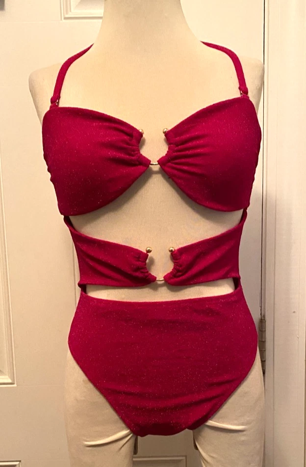 Maillot De Bain Une Pièce Rose Victoria's Secret - Découpe Sexy, Motif Palmier, Couleur Pêche Néon