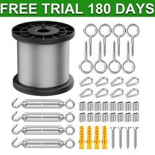 30/50M Garden Wire, Stainless Steel Cable Rope Kit W/Turnbuckle Wire Tensioner