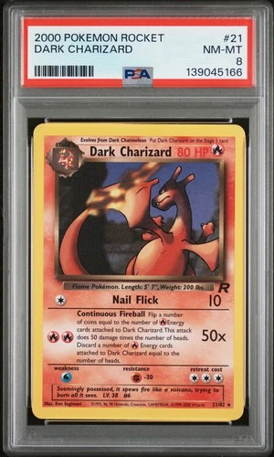 2000 POKEMON ROCKET #21 DARK CHARIZARD PSA 8