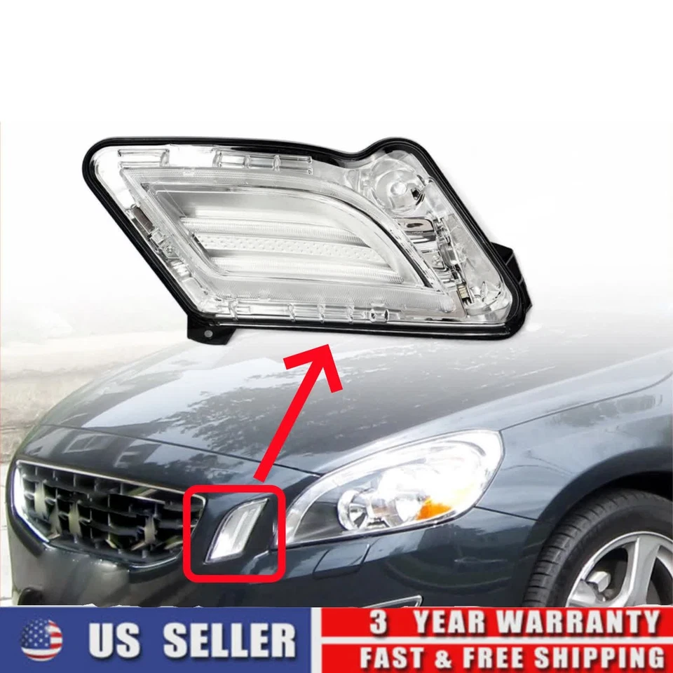 Driver Side Fits Volvo S60 2011-2013 LED DRL Daytime Running Light Fog Lamp US Foto 3 de 4