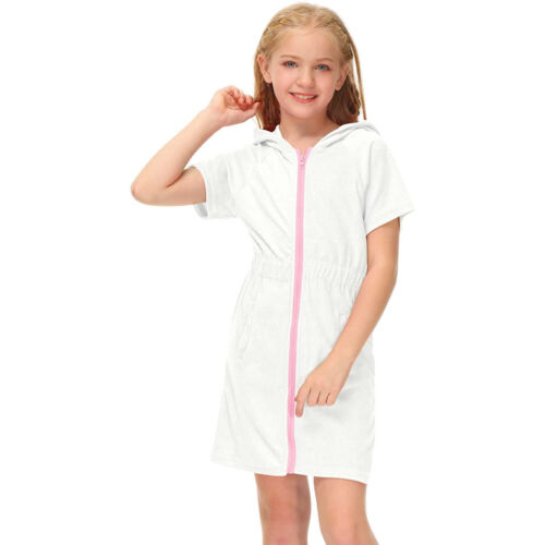 Little Girls Swim Cover Up Swimsuit Zip Up Hooded Bathrobe Absorbent Beach Dress - Picture 48 of 81