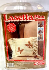 Stitchery Kit Vtg 1985 National Yarn Crafts Lasetta Plus BUTTERFLY PILLOW