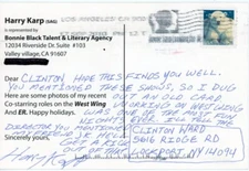 Harry Karp Hand Signed and Hand Written Note On Postcard