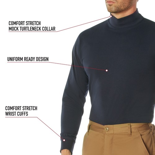 Men's Mock Turtleneck Shirt Comfort Fit Uniform Long Sleeve - Picture 12 of 13