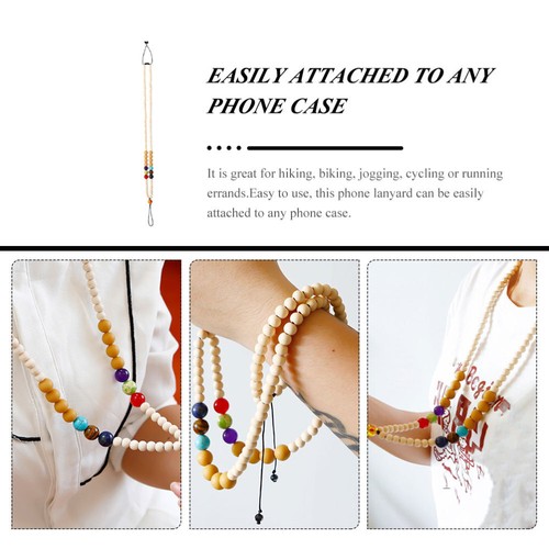 Wooden Bead Silicone Necklace Phone Hanging Chain Holder Lanyard - Photo 3 sur 12