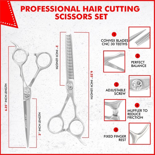 NIXCER PROFESSIONAL SHARP SERIES ARC HAIR CUTTING AND THINNING SCISSORS 6.25" - Picture 2 of 7