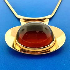 Mid Century Napier Runway Couture Gold Tone Amber Lucite Modernist Choker