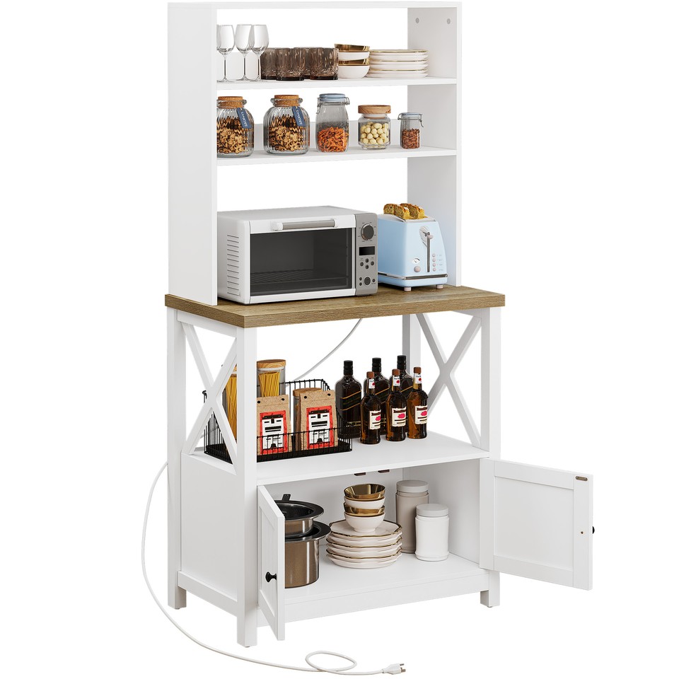 5 Tier Kitchen Bakers Rack with Power Outlet Microwave Stand Coffee Bar ...