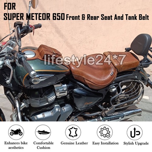 Fit For Royal Enfield Super Meteor 650 "Front & Rear Seat with Tank Belt, Brown