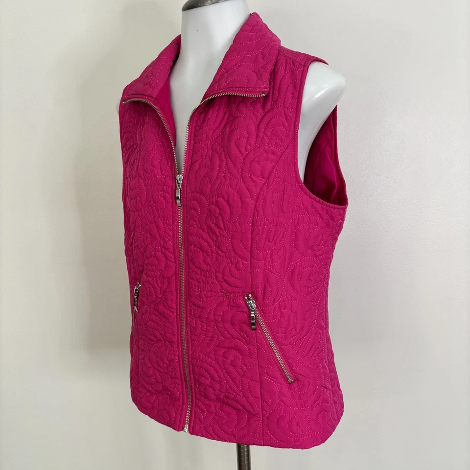 Christopher & Banks Vest Small Pink Quilted Full-Zip Pockets Women's - Image 3 of 4